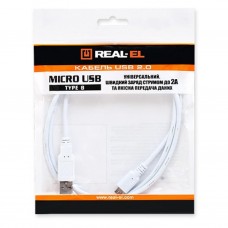 Дата кабель USB 2.0 AM to Micro 5P 0.6 m Pro white REAL-EL (EL123500022) - Фото