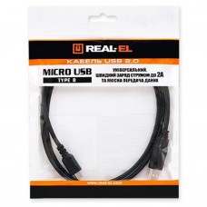 Дата кабель USB 2.0 AM to Micro 5P 2.0m Pro black REAL-EL (EL123500025) - Фото