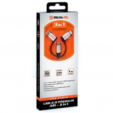 Дата кабель USB 2.0 AM to 3in1 1.0m Premium black REAL-EL (EL123500035) - Фото