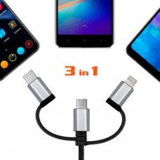 Дата кабель USB 2.0 AM to 3in1 1.0m Premium black REAL-EL (EL123500035) - Фото