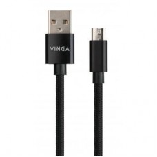 Дата кабель USB 2.0 AM to Micro 5P 1m nylon black Vinga (VCPDCMNB1BK) - Фото