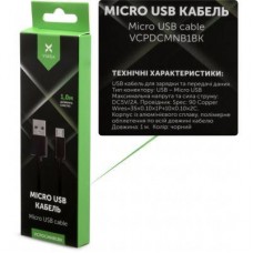 Дата кабель USB 2.0 AM to Micro 5P 1m nylon black Vinga (VCPDCMNB1BK) - Фото
