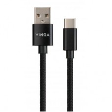 Дата кабель USB 2.0 AM to Type-C 1m nylon black Vinga (VCPDCTCNB1BK) - Фото