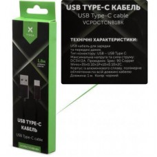 Дата кабель USB 2.0 AM to Type-C 1m nylon black Vinga (VCPDCTCNB1BK) - Фото