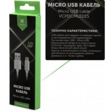 Дата кабель USB 2.0 AM to Micro 5P 1m LED silver Vinga (VCPDCMLED1S) - Фото