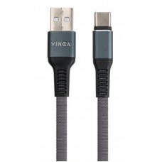 Дата кабель USB 2.0 AM to Type-C 1m flat nylon gray Vinga (VCPDCTCFNB1GR) - Фото
