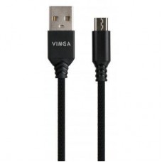 Дата кабель USB 2.0 AM to Micro 5P nylon 1m black Vinga (VCPDCMBN21BK) - Фото