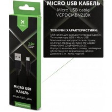 Дата кабель USB 2.0 AM to Micro 5P nylon 1m black Vinga (VCPDCMBN21BK) - Фото