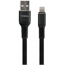 Дата кабель USB 2.0 AM to Lightning 1.0m flat nylon black Vinga (VCPDCLFNB1BK) - Фото