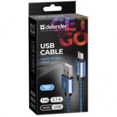 Дата кабель USB 2.0 AM to Micro 5P 1.0m USB08-03T blue Defender (87805) - Фото