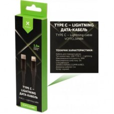 Дата кабель USB Type-C to Lightning 1.0m 3A nylon braided black back Vinga (VCPTCL3ANBK) - Фото