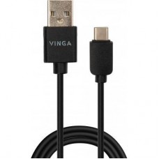 Дата кабель USB 2.0 AM to Type-C 1.0m 3A PVC black Vinga (VCPUSBTC3ABK) - Фото