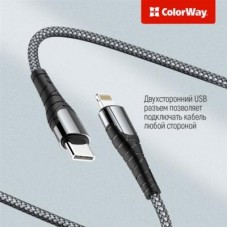 Дата кабель USB Type-C to Lightning 1.0m ColorWay (CW-CBPDCL033-GR) - Фото