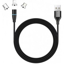 Дата кабель USB 2.0 AM to Lightning + Micro 5P + Type-C 1.0m Magnetic ColorWay (CW-CBUU038-BK) - Фото