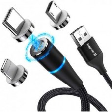 Дата кабель USB 2.0 AM to Lightning + Micro 5P + Type-C 1.0m Magnetic ColorWay (CW-CBUU038-BK) - Фото
