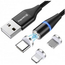 Дата кабель USB 2.0 AM to Lightning + Micro 5P + Type-C 1.0m Magnetic ColorWay (CW-CBUU038-BK) - Фото