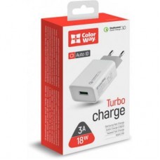 Зарядний пристрій ColorWay 1 USB Quick Charge 3.0 (18W) (CW-CHS013Q-WT) - Фото