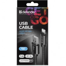 Дата кабель USB 2.0 AM to Lightning 1.0m ACH01-03T PRO Black Defender (87808) - Фото
