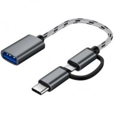 Дата кабель OTG USB 2.0 AF to Micro 5P + Type-C grey XoKo (AC-150-SPGR) - Фото