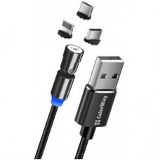 Дата кабель USB 2.0 AM to Lightning + Micro 5P + Type-C 1.0m Magnetic Ro ColorWay (CW-CBUU037-BK) - Фото