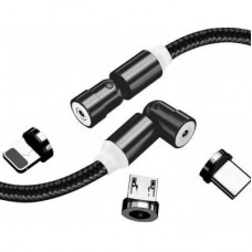 Дата кабель USB 2.0 AM to Lightning + Micro 5P + Type-C 1.0m Magnetic Ro ColorWay (CW-CBUU037-BK) - Фото