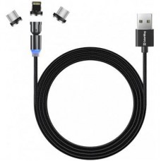 Дата кабель USB 2.0 AM to Lightning + Micro 5P + Type-C 1.0m Magnetic Ro ColorWay (CW-CBUU037-BK) - Фото