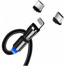 Дата кабель USB 2.0 AM to Lightning + Micro 5P + Type-C 1.0m Magnetic Ro ColorWay (CW-CBUU037-BK) - Фото