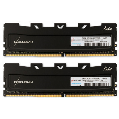 Модуль пам'яті для комп'ютера DDR4 16 GB (2x8GB) 3200 MHz Black Kudos eXceleram (EKBLACK4163222AD)