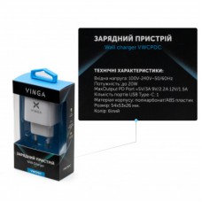 Зарядний пристрій Vinga PD Type-C 20 W Charger white (VWCPDC) - Фото