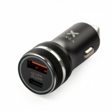 Зарядний пристрій Vinga QC3.0 + PD Quick Car Charger aluminium 36W Max black (VCCQPAC) - Фото