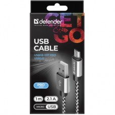 Дата кабель USB 2.0 AM to Micro 5P 1.0m USB08-03T PRO white Defender (87803) - Фото