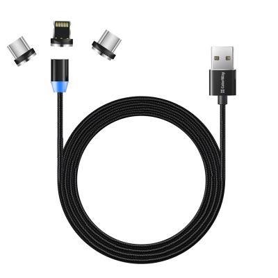 Дата кабель Кабель Colorway USB - 3в1 (Lightning+MicroUSB+Type-C) Magnet ColorWay (CW-CBUU020-BK)