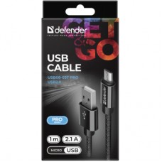 Дата кабель USB 2.0 AM to Micro 5P 1.0m USB08-03T PRO black Defender (87802) - Фото