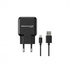 Зарядний пристрій Grand-X 1*USB, 2,1A, Black, + cable USB -> Lightning, Cu, 2.1 А, 1 m (CH03LTB) - Фото
