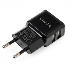 Зарядний пристрій Vinga 2 Port USB Wall Charger 2.1 A (VCPWCH2USB2ABK) - Фото
