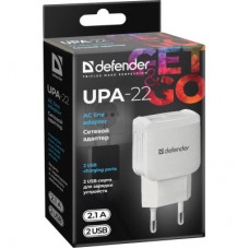 Зарядний пристрій Defender UPA-22 white, 2xUSB, 2.1 A (83580) - Фото