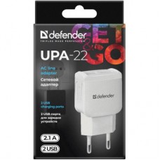 Зарядний пристрій Defender UPA-22 white, 2xUSB, 2.1 A (83580) - Фото