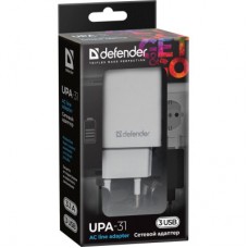 Зарядний пристрій Defender UPA-31 white, 3xUSB, 5V / 3.1 A (83587) - Фото