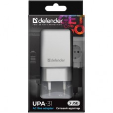 Зарядний пристрій Defender UPA-31 white, 3xUSB, 5V / 3.1 A (83587) - Фото