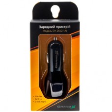 Зарядний пристрій Grand-X car 2,1A, 12-24 V, Black 2 USB 5V/2.1A (CH-26) - Фото
