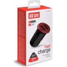 Зарядний пристрій ColorWay 2 USB AUTO ID 3.4 A (17 W) red/black (CW-CHA026-BK) - Фото