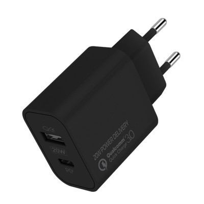 Зарядний пристрій Colorway Type-C PD + USB QC3.0 (20 W) V2 black (CW-CHS025QPD-BK)