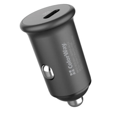 Зарядний пристрій ColorWay 1 USB Car (PD USB Type-C (20 W) Gray (CW-CHA028PD-GR)