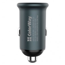 Зарядний пристрій ColorWay 1 USB Car (PD USB Type-C (20 W) Gray (CW-CHA028PD-GR) - Фото