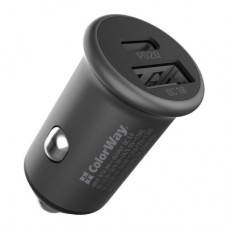 Зарядний пристрій ColorWay 2 USB Car (Type-C PD20W + USB QC3.0) (38 W) Gray (CW-CHA029PD-GR) - Фото