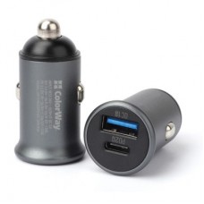 Зарядний пристрій ColorWay 2 USB Car (Type-C PD20W + USB QC3.0) (38 W) Gray (CW-CHA029PD-GR) - Фото