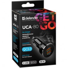 Зарядний пристрій Defender UCA-80 black, 2xUSB, QC3.0, 36 W (83832) - Фото