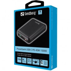 Батарея універсальна Sandberg 15000 mAh, PD/45W (20V/2.25A), QC3.0, USB-C, Micro-USB, USB-A*2 (420-66) - Фото
