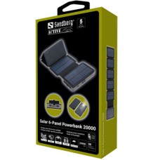 Батарея универсальная Sandberg 20000mAh, Solar 6-Panel/7.5W, USB-C output(20W), USB-A*2/(18W Max) (420-73) - Фото
