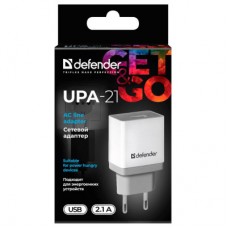 Зарядний пристрій Defender UPA-21 white, 1xUSB, 5V / 2.1 A (83571) - Фото